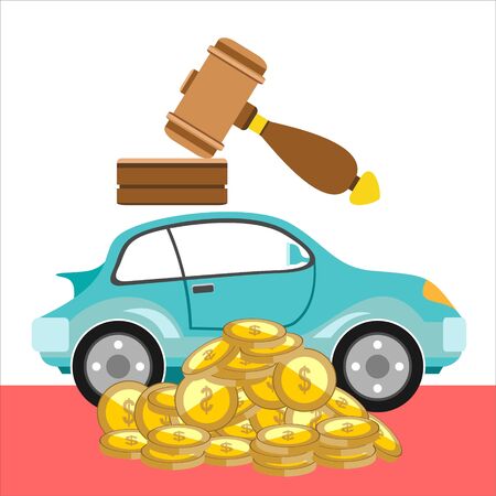 Auction and bidding concept vector illustration in flat style design. Selling car.のイラスト素材