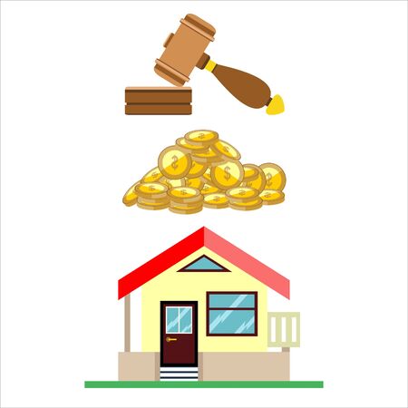 Auction and bidding concept vector illustration in flat style design. Selling house from auction.のイラスト素材