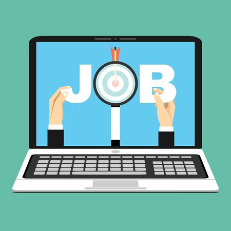 Human resources design. Applying for job at laptop, giving CV, job competition vector concept.のイラスト素材
