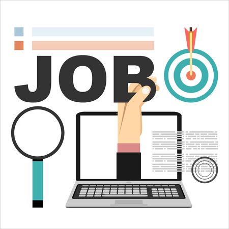 Human resources design. Applying for job at laptop, giving CV, job competition vector concept.のイラスト素材