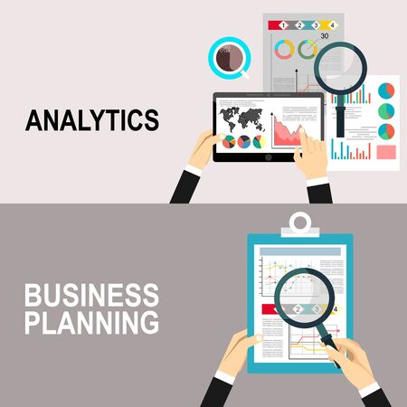 Flat Style Modern Design Concept of Creative Office Workspace. Icons Collection of Business Work.Team Work Flat Concept Vector Illustrationのイラスト素材