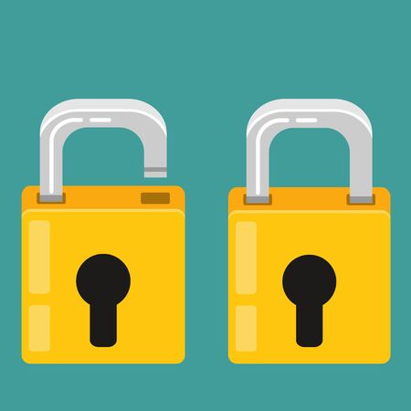 Lock open and lock closed. Concept password, blocking, security. Icon for web and mobile application. Flat design style.のイラスト素材