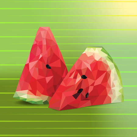 Juicy watermelon slices in low poly styleのイラスト素材