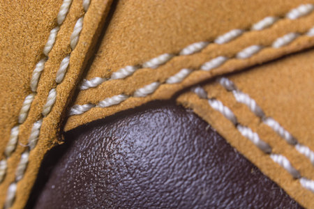 Classic Yellow Leather Shoes, Genuine. Unique Style, Handmade Craftsmanship. Vintage Fashion. Close up, Selective Focus on Details. Macro. Close up.の写真素材