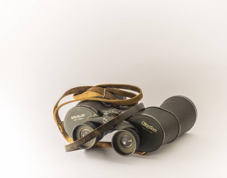 Old vintage binoculars. Isolated.の写真素材