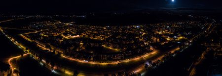 Aerial view of the city at night. Panorama.