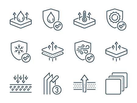 Fabric Feature related vector line icons. Layered Materials outline icon set.のイラスト素材