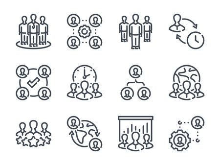 Teamwork related line icons. Team and Community icons. Partnership vector icons.のイラスト素材