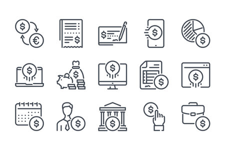 Money, Banking and Payment related line icon set. Business and finance linear icons.のイラスト素材