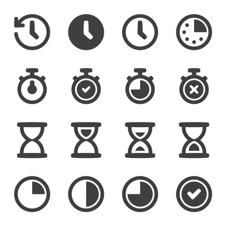 Time and Clock glyph vector icon set. Countdown and Measurement solid icons.のイラスト素材