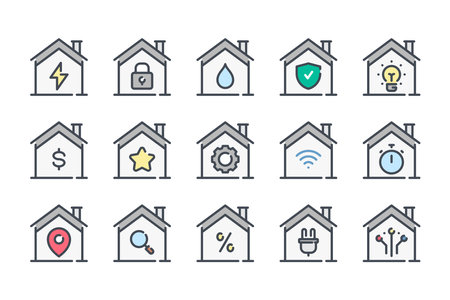 Smart house related color line icon set. Home colorful linear icons. Apartment flat color outline vector sign collection.のイラスト素材