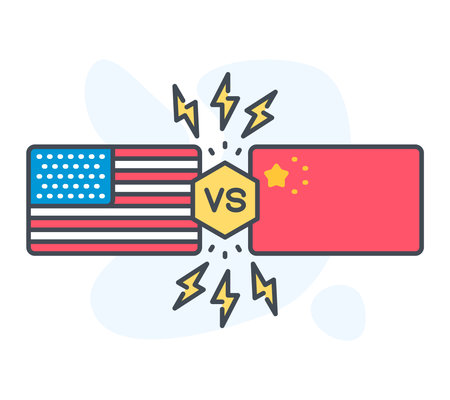 USA vs China confrontation color vector illustration. United States of America versus Republic of China color icon.のイラスト素材