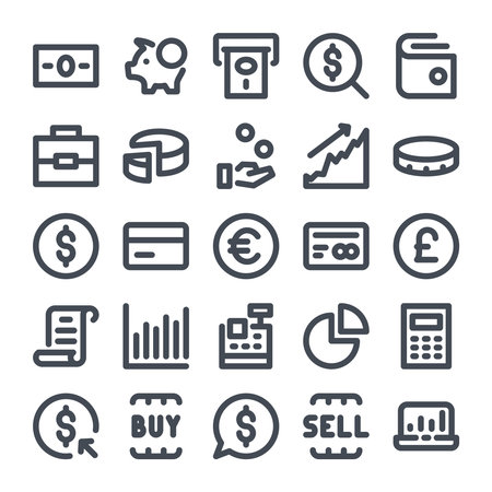 Money and Finance bold line icons. Payment, Banking and Online Market outline icon set.のイラスト素材