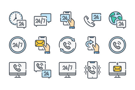 Helpline and Callback related color line icon set. Processing colorful linear icons. Call support and 24 hour service flat color outline vector sign collection.のイラスト素材