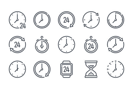 Time and clock related line vector icon set.のイラスト素材