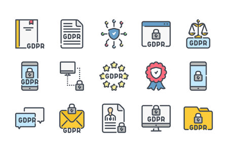 General Data Protection Regulation related color line icon set. GDPR colorful linear icons. Privacy policy flat color outline vector signs and symbols collection.のイラスト素材