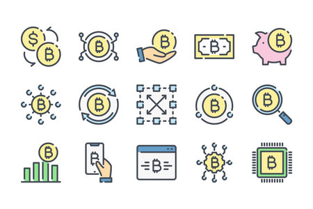 Bitcoin related color line icon set. Cryptocurrency colorful linear icons. Crypto money flat color outline vector sign collection.のイラスト素材