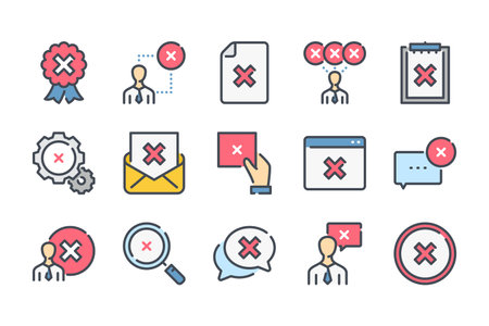 Cancellation related color line icon set. Negative result linear icons. Decline and cancel colorful outline vector sign collection.のイラスト素材