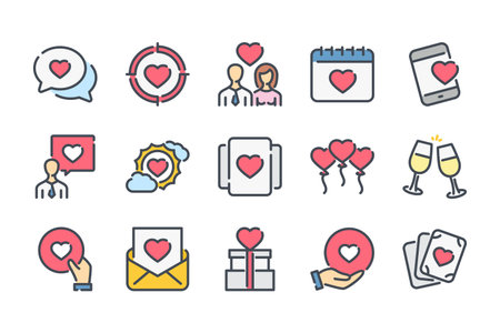 Love related color line icon set. Heart linear icons. Valentine's day colorful outline vector sign collection.のイラスト素材