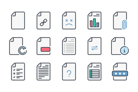 Document related color line icon set. Docs and files linear icons. File type colorful outline vector sign collection.のイラスト素材