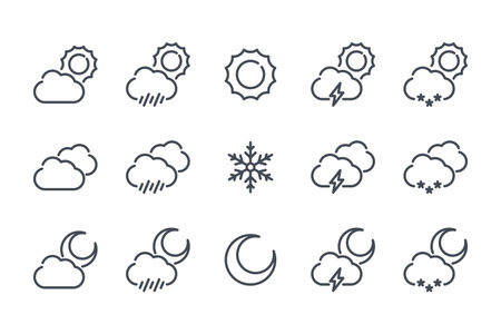 Weather and Climate related line icon set. Forecast vector icon collection.のイラスト素材