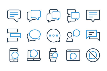 Message and Chat line icons. Communication and chat bubble vector icon set.のイラスト素材