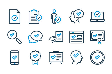 Approve and Checkmark related line icons. Acceptance, Success and agreement vector icon set.のイラスト素材