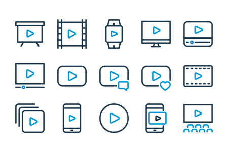 Video and Online stream related line icon set. Online Lecture and Multimedia line vector icons.のイラスト素材