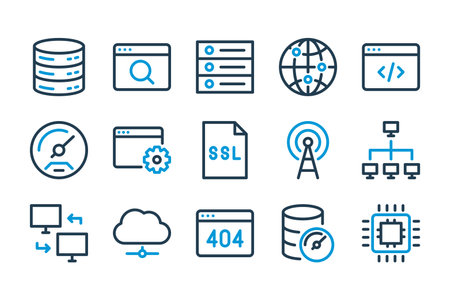 Hosting and Networking relatel line icon set. Computing, Network and Web Development vector icons.のイラスト素材