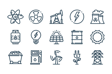 Energy and Eco Power related line icon set. Electricity and Power vector linear icons.のイラスト素材