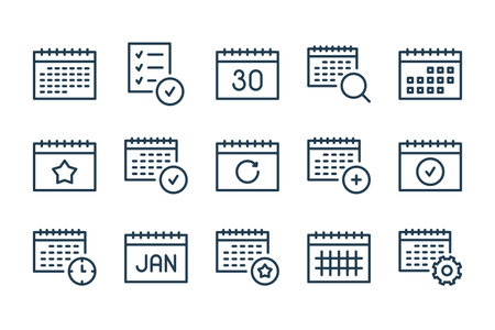 Calendar, schedule and appointment planner line icons. Reminder and business organizer vector icon set.のイラスト素材