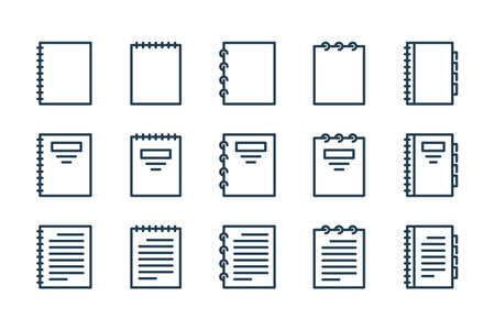 Notebook related line icon set. Copybook linear vector icons.のイラスト素材