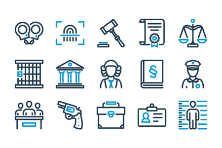 Law and justice related line icon set. Investigation and Courthouse vector line icon.のイラスト素材
