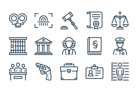 Law and Judgement line icons. Justice, Court of law and Government vector linear icon set.のイラスト素材