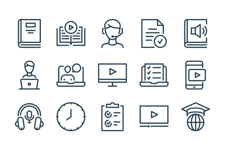 E-learning and Online Education line icons. Training and Online Courses vector linewar icon set.のイラスト素材
