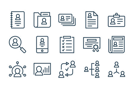 Profile information and File management related line icons. Human resources and Recruitment vector linear icon set.のイラスト素材