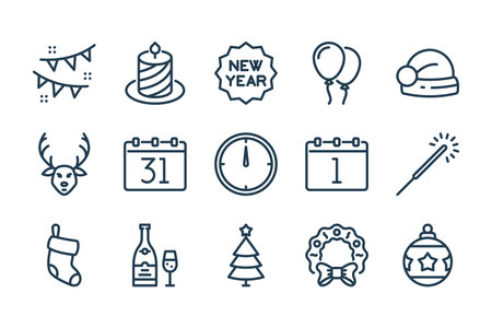 New Year and Winter Holiday related vector line icons. Christmas, Xmas and holidays vector outline icon set.のイラスト素材