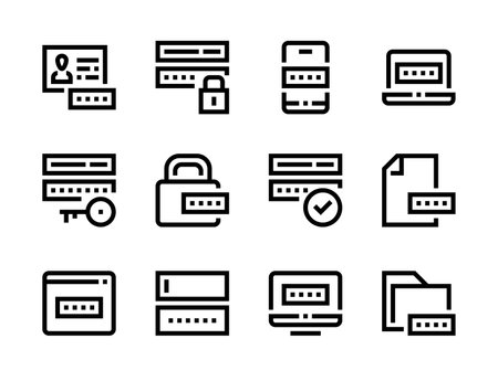 Password and Online security line vector icons. Data protection and Information secure editable stroke outline icon set.のイラスト素材