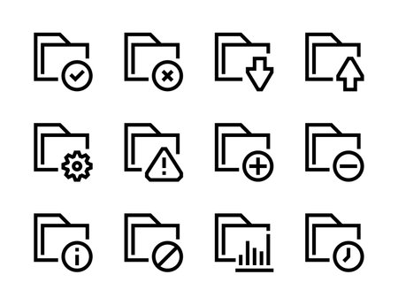 Folder and archive settings line vector icons. File library and data directory editable stroke outline icon set.のイラスト素材