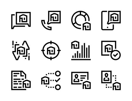 Real Estate, Rental Property and Realtor services line vector icons. House for rent and sale editable stroke outline icon set.のイラスト素材