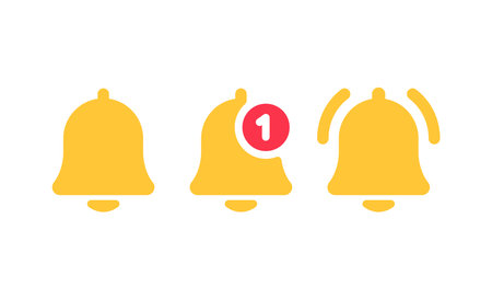 Notification and Alarm yellow vector glyph icon set. Alarm clock and Incoming inbox information solid flat icons.のイラスト素材