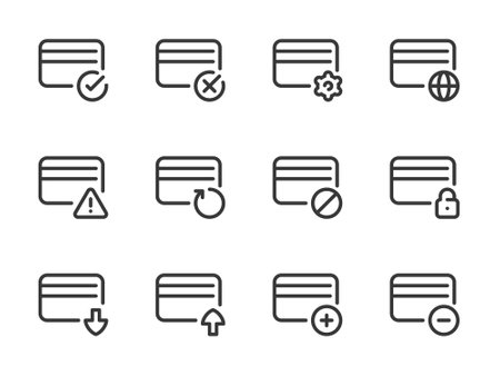 Credit card and Card services vector line icons. Finance and Payment outline icon set.のイラスト素材