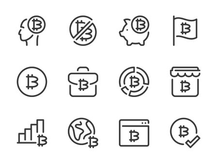 Bitcoin and Crypto vector line icons. Cryptocurrency outline icon set.のイラスト素材