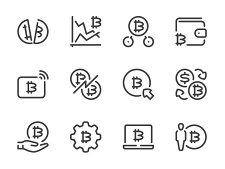 Bitcoin and Crypto vector line icons. Cryptocurrency outline icon set.のイラスト素材