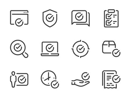 Checkmark and Acceptance vector line icons. Check, Tick and Approve outline icon set.のイラスト素材