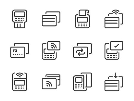 Credit card and POS terminal vector line icons. Finance and Payment outline icon set.のイラスト素材