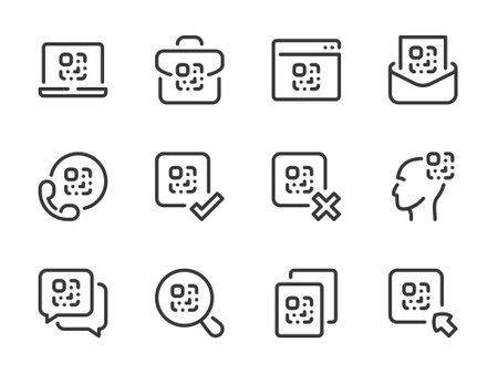 QR code vector line icons. Coded information outline icon set. Digital tag, Code scan, Encrypted data, Link barcode and more.のイラスト素材