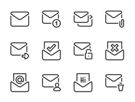 Mail, SMS and Email vector line icons. Message, Letter and Envelope outline icon set.のイラスト素材