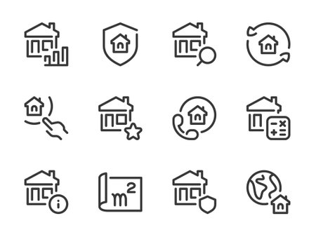 Real Estate and Property vector line icons. Building, House, Apartment and Home ownership outline icon set.のイラスト素材