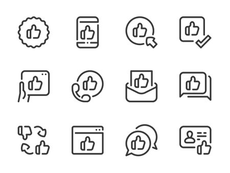 Thumbs up and Like vector line icons. Feedback and Rating outline icon set.のイラスト素材